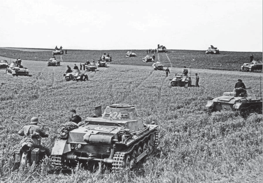 A light-tank company of I./PzRgt 36 in the fields outside Gembloux, Belgium, in May 1940