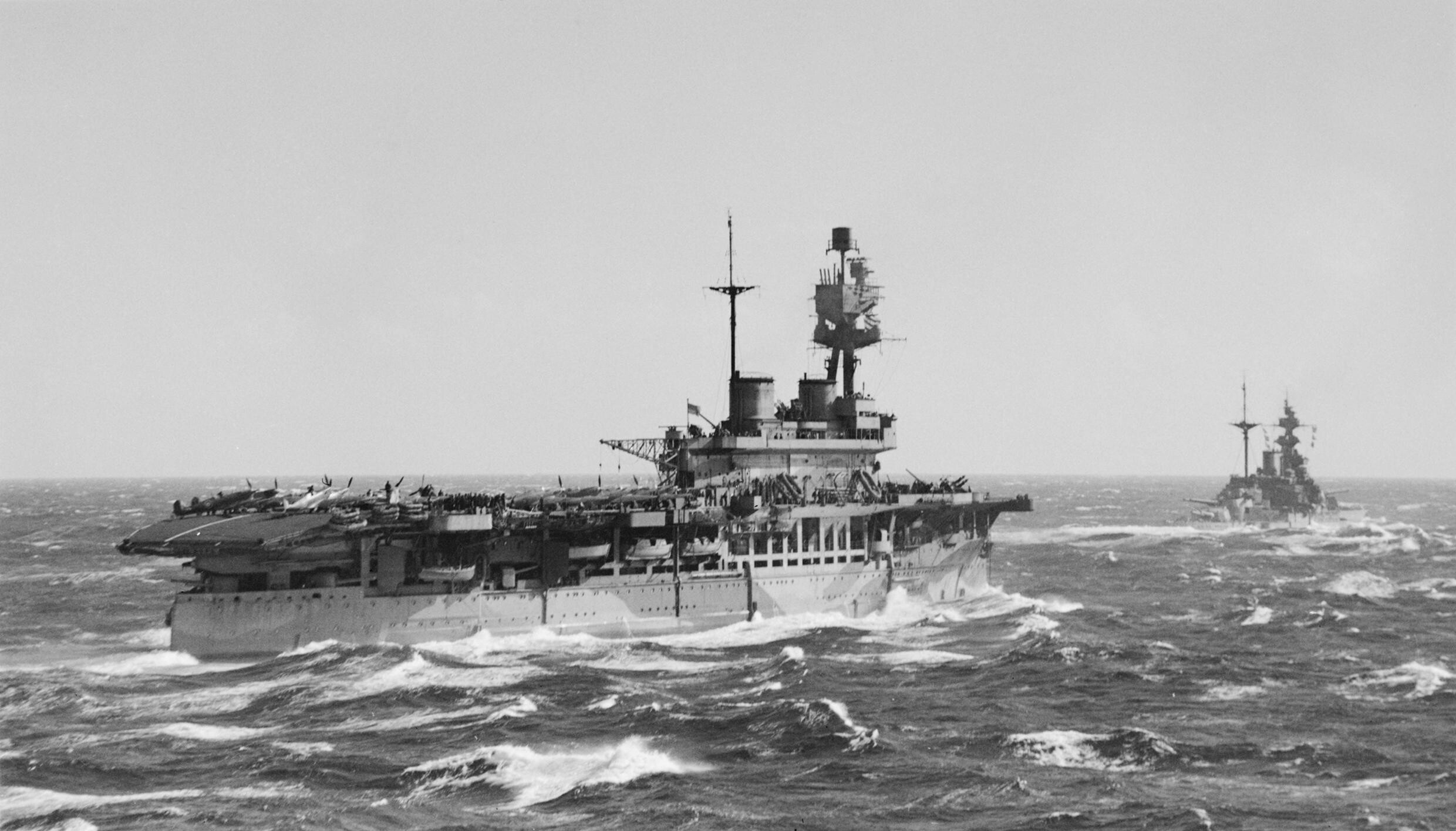 Spitfire Vs ranged on HMS Eagle during Operation Spotter; fifteen fighters were flown to Malta on 7 March 1942.